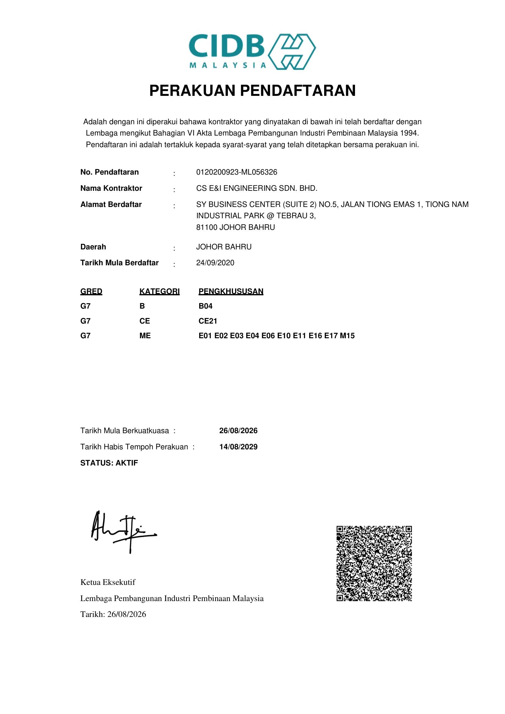 CIDB Malaysia G7 CERTIFICATION